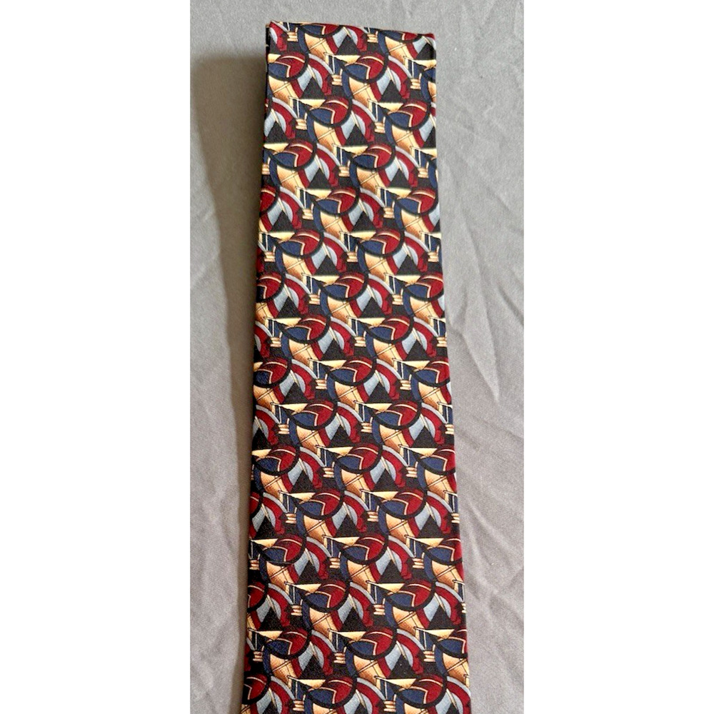 Jerry Garcia Vintage NeckTie Red‎ Blue Tan 100% Silk 56" x 3.65" Handmade